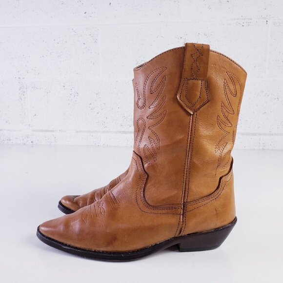 VTG Sandra Miller Womens 7.5 Leather Western Boots Tan Mid-Calf Embroide… - Picture 5 of 10